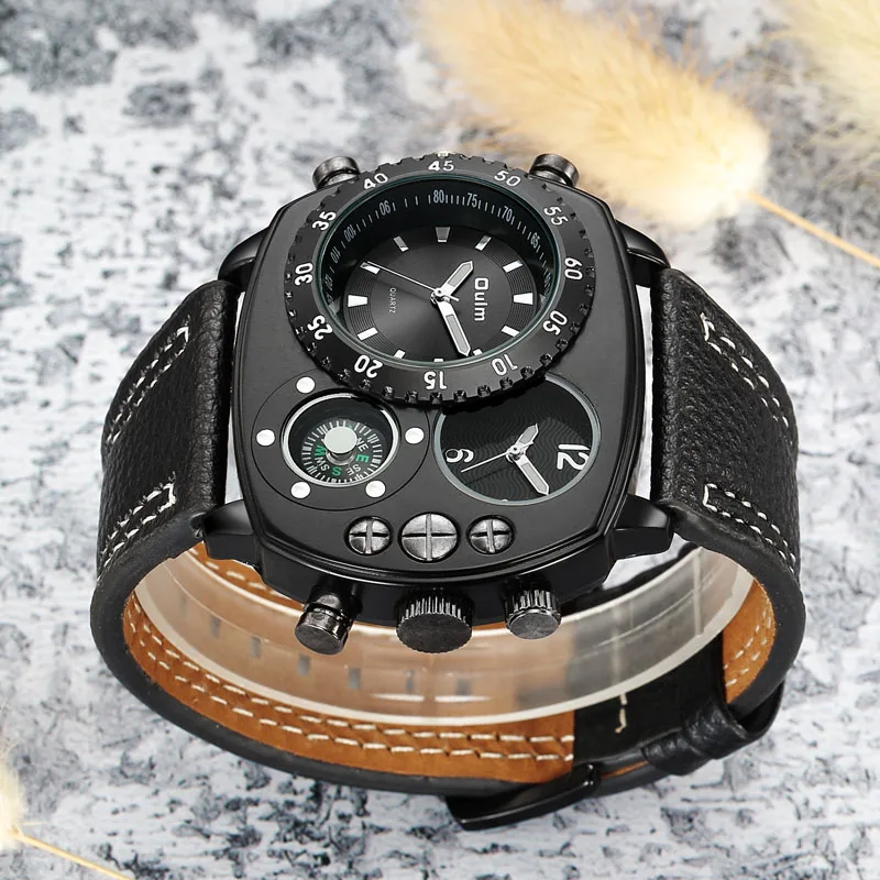 Oulm Sport Watch Big Dial Male Quartz Wristwatch Two Time Zone Decorative Compass Black Golden 9865 Men Leather Strap Watches
Oulm Sport Watch Big Dial Male Quartz Wristwatch Two Time Zone Decorative Compass Black Golden 9865 Men Leather Strap Watches