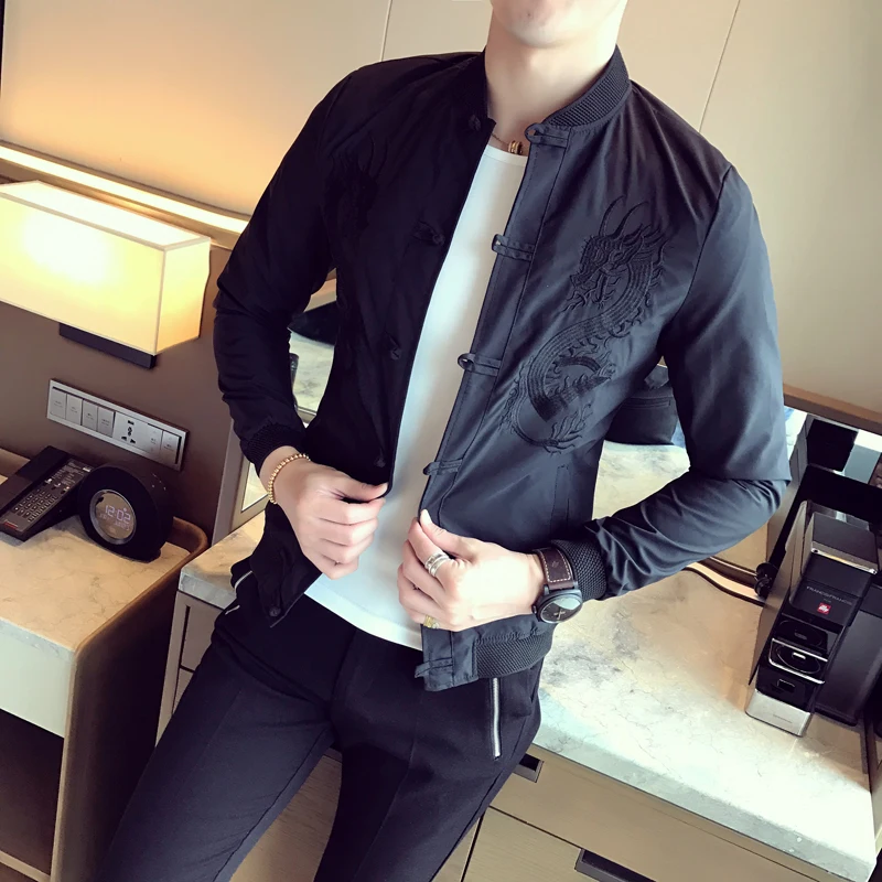 Men's Chinese Style Retro Dragon Embroidery Slim Fit Jacket Spring Coats Black Tops Outwear
Men's Chinese Style Retro Dragon Embroidery Slim Fit Jacket Spring Coats Black Tops Outwear