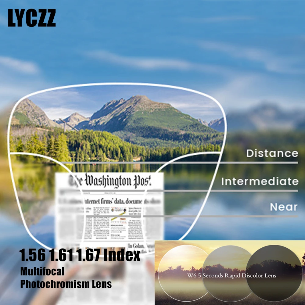 Фото LYCZZ 1 56 61 67 фотохромные Мультифокальные рецептурные линзы солнцезащитные очки
