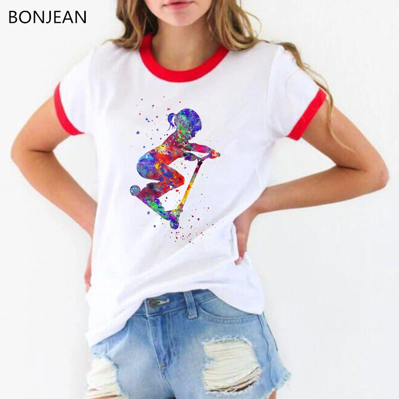 New summer style tshirt women watercolor Little girl riding scooter tee shirt femme harajuku kawaii t-shirt female streetwear
New summer style tshirt women watercolor Little girl riding scooter tee shirt femme harajuku kawaii t-shirt female streetwear