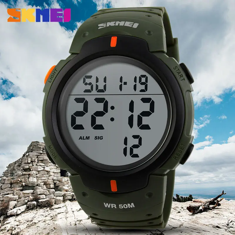 

SKMEI Outdoor Sports Watches Men Running Big Dial Led Digital Wristwatches Chronograph PU Strap Waterproof Watch Clocks Zegarek