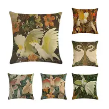 45*45cm Birds Style Printing Cushions Cover Cotton and Linen Parrot Swan Crane Seat Sofa Pillowcase For Living Room BedroomZY154