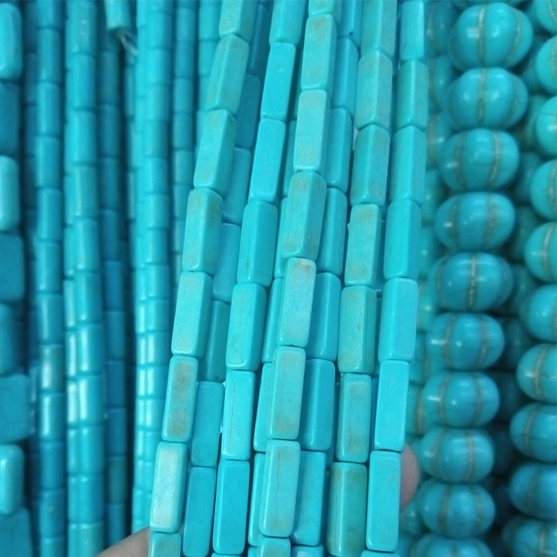 Кубоид 4*4*13 мм синий стабилизированный Бирюзовый бисер натуральный камень модные