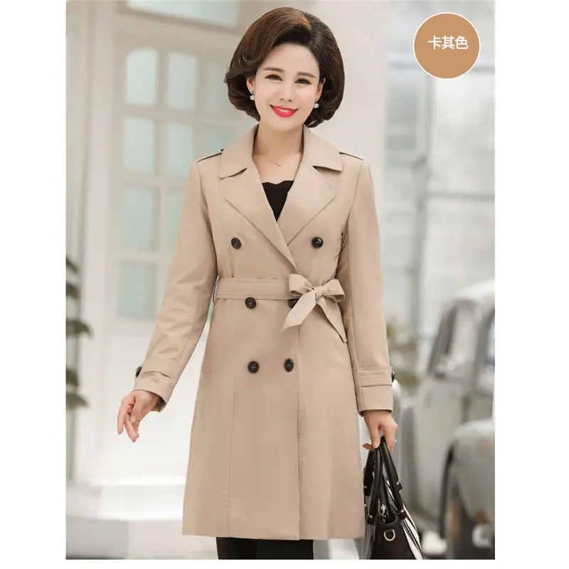 Mom Ladies Autumn New Trench Coat Bandage Lapel Double Breasted Slim Long Windbreaker Solid Big Size Casual Women Outerwear f847
Mom Ladies Autumn New Trench Coat Bandage Lapel Double Breasted Slim Long Windbreaker Solid Big Size Casual Women Outerwear f847