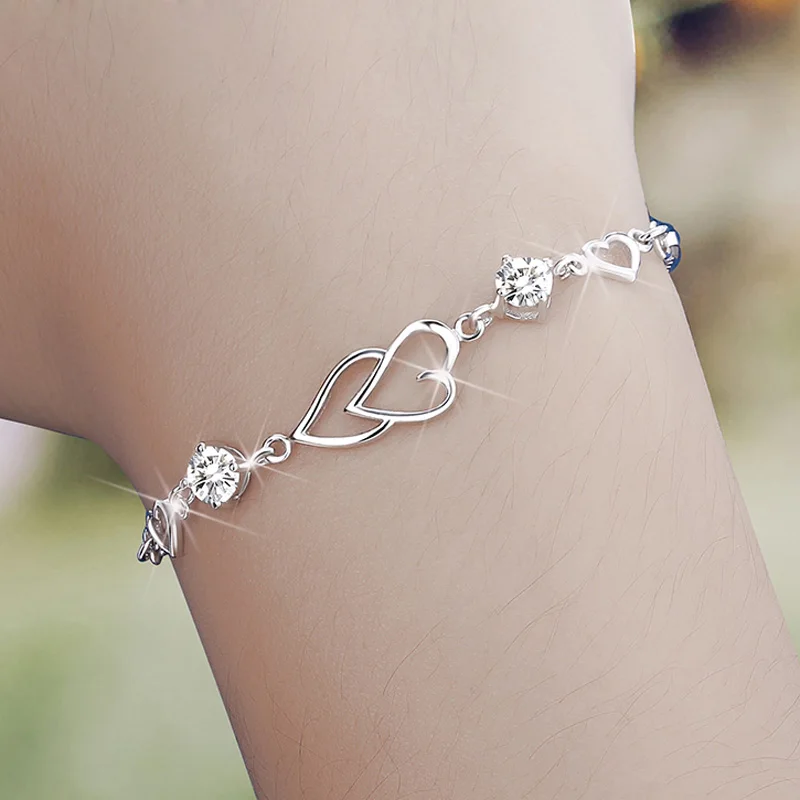 Can be lettering,Heart shaped bracelet, 925 sterling silver, white crystal, simple fashion, love birthday gift, female jewelry
Can be lettering,Heart shaped bracelet, 925 sterling silver, white crystal, simple fashion, love birthday gift, female jewelry