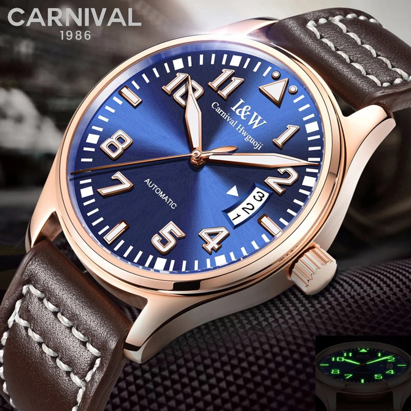 CARNIVAL Leather Men Watch Top Brand Luxury Famous Luminous Wristwatch Male Clock Waterproof Automatic Mechanical Watch
CARNIVAL Leather Men Watch Top Brand Luxury Famous Luminous Wristwatch Male Clock Waterproof Automatic Mechanical Watch