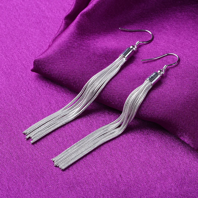 925 Sterling Silver Tassel Drop Earrings for Women Elegant Wedding Jewelry Gift eh1166
925 Sterling Silver Tassel Drop Earrings for Women Elegant Wedding Jewelry Gift eh1166