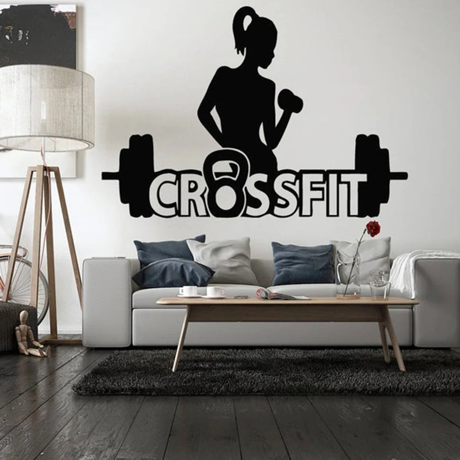 

Crossfit Gym Wall Decals Bedroom Interior Decor Vinyl Wall Sticker Motivation Workout Fitness Sport Girl Bodybuilding Mural S189
