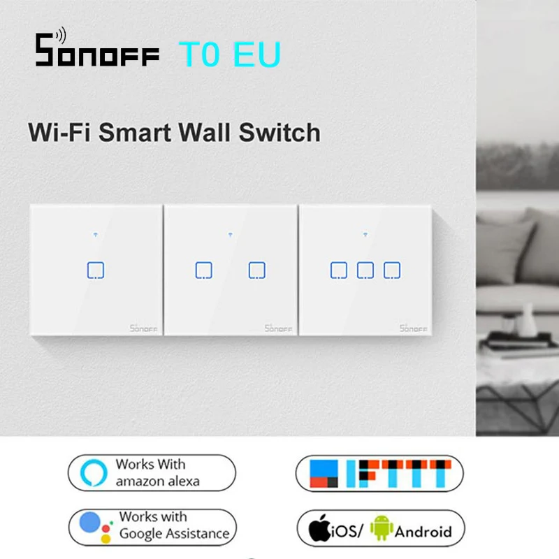 SONOFF T0 ЕС Wifi сенсорный настенный светильник беспроводной переключатель умный дом