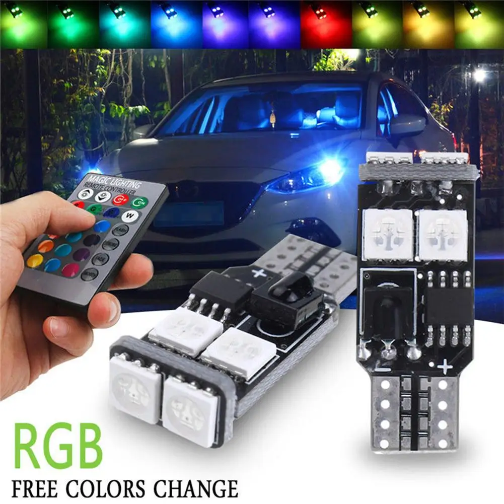 2 шт. T10 SMD 5050 RGB светодиодный автомобиль на танкетке с боковой светильник лампа для