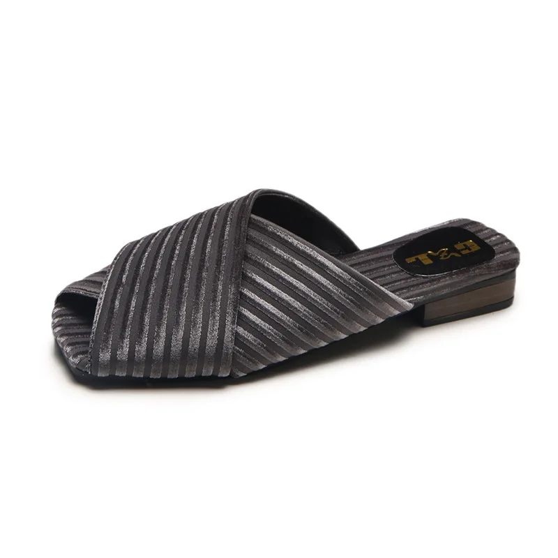 PADEGAO Summer Fashion Leisure Slippers for Women Outdoor Flock Striped Mature Slides Platform Solid Open Toe Casual Shoes | Обувь