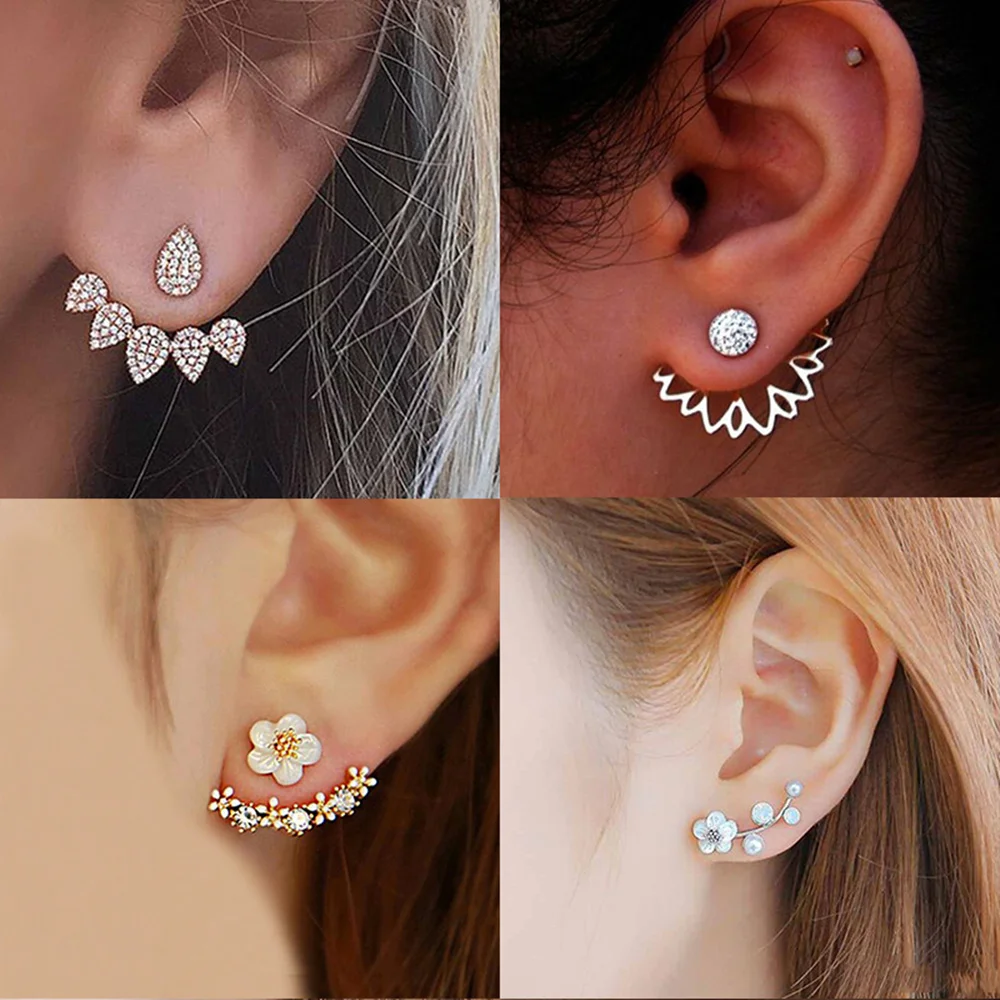 

New Fashion Imitation Pearl Heart Crystal Flower Leaf Angel Wings Crown Geometry Stud Earrings For Women Statement Ear Jewelry