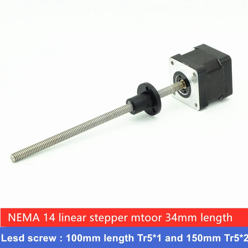 NEMA 14 линейный шаговый двигатель свинцовый винт NEMA14 с 100 мм Tr5 * 1 свинцовым винтом