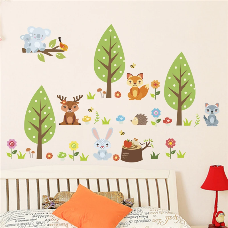 Jungle wild flower кролик олень дерево настенные наклейки для детской комнаты домашний