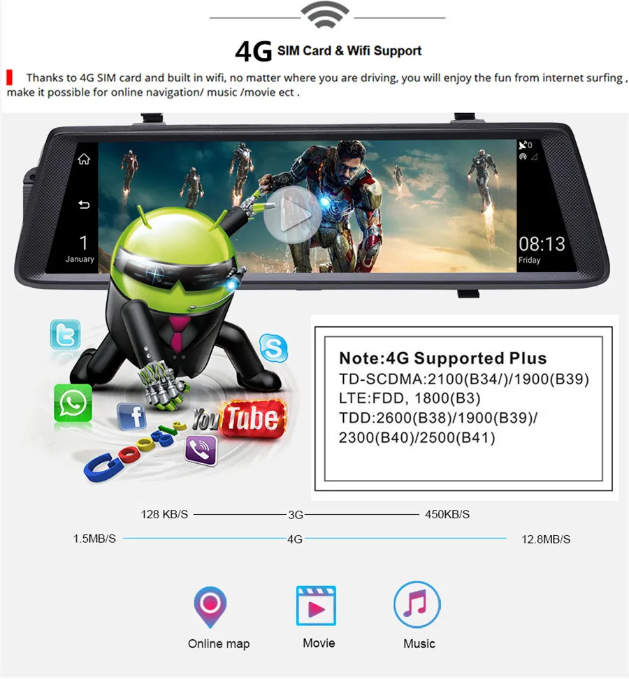 10 Inch 4G Android Car DVR 1080P Video Camera GPS Navigation Build in Map of Europe ADAS Bluetooth WiFi Touch Screen
10 Inch 4G Android Car DVR 1080P Video Camera GPS Navigation Build in Map of Europe ADAS Bluetooth WiFi Touch Screen