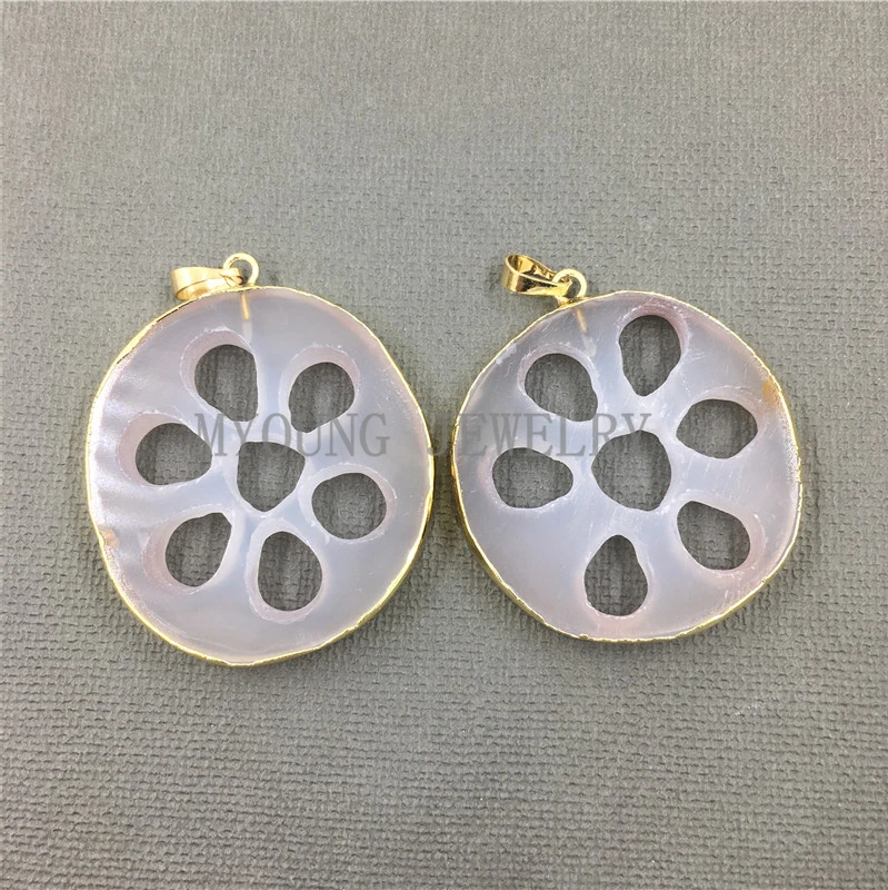 MY1015 Lotus Root Slice Shape Grey Agates Pendant Charm, Hollow Slice Gold Electroplated Necklace Accessories
MY1015 Lotus Root Slice Shape Grey Agates Pendant Charm, Hollow Slice Gold Electroplated Necklace Accessories