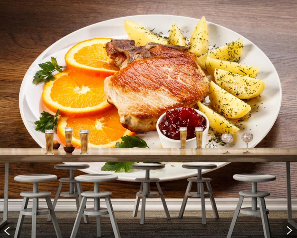Papel де parede мясных продуктов картофельные оранжевые фрукты еда 3d обои гостиная