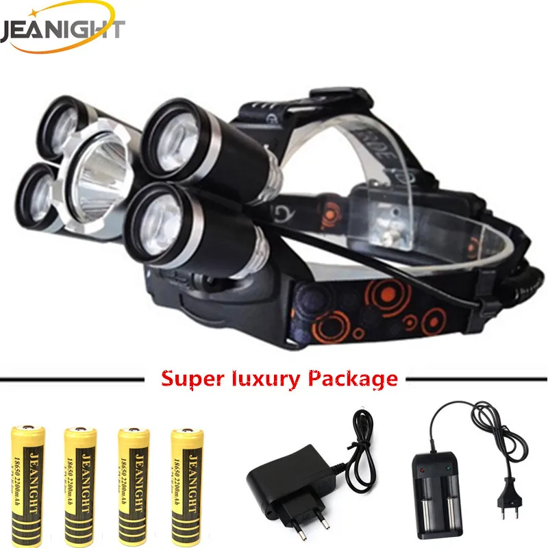 Jeanight светодиодные фары CREE T6 15000Lm фара налобный фонарь для охоты света с 18650
