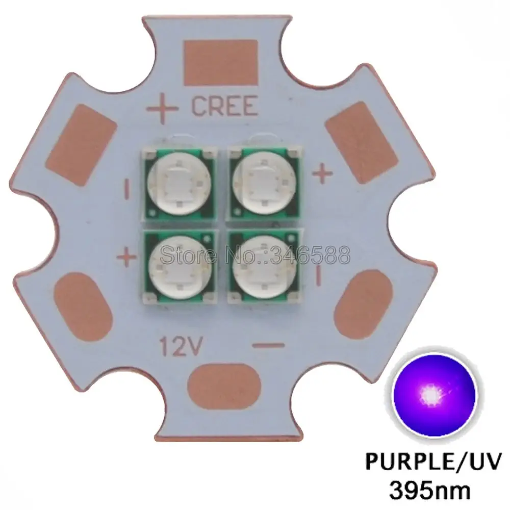 

2pcs/lot High Power 12W Epileds 3535 395nm - 405nm UV Purple LED Emitter Lamp Light 7V 14V input 4Leds On 20MM Copper PCB Board