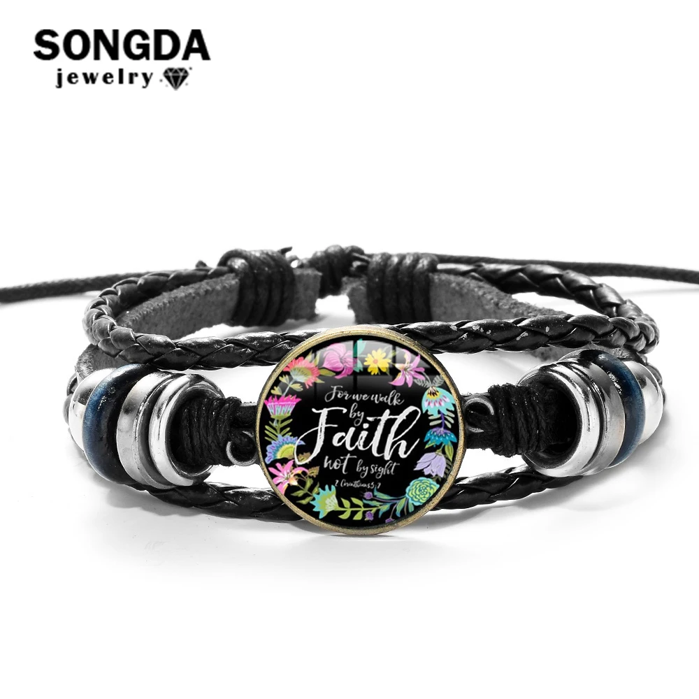 SONGDA Bible Verses Faith Art Charm Bracelet Hand-woven Braided Multilayer Leather Scripture Quote Inspirational Gift | Украшения и