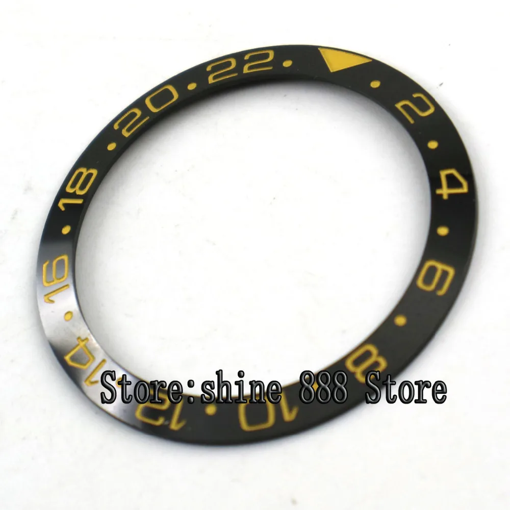 38mm black ceramic bezel insert yellow make for GMT watch made by parnis factory B10
38mm black ceramic bezel insert yellow make for GMT watch made by parnis factory B10