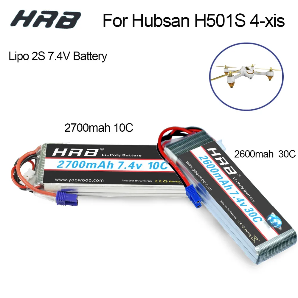 HRB RC Lipo 2s Hubsan H501S 4X battery 7.4V 2600mah 2700mah 10C 30C EC2 Battery Drone Akku Li-Polymer For Helicopter Aircraft
HRB RC Lipo 2s Hubsan H501S 4X battery 7.4V 2600mah 2700mah 10C 30C EC2 Battery Drone Akku Li-Polymer For Helicopter Aircraft