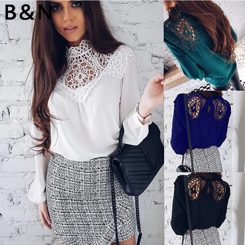 2018 Autumn High Quality fashion women chiffon blouse casual o-neck long sleeved loose shirts hollow lace patchwork Female top
2018 Autumn High Quality fashion women chiffon blouse casual o-neck long sleeved loose shirts hollow lace patchwork Female top