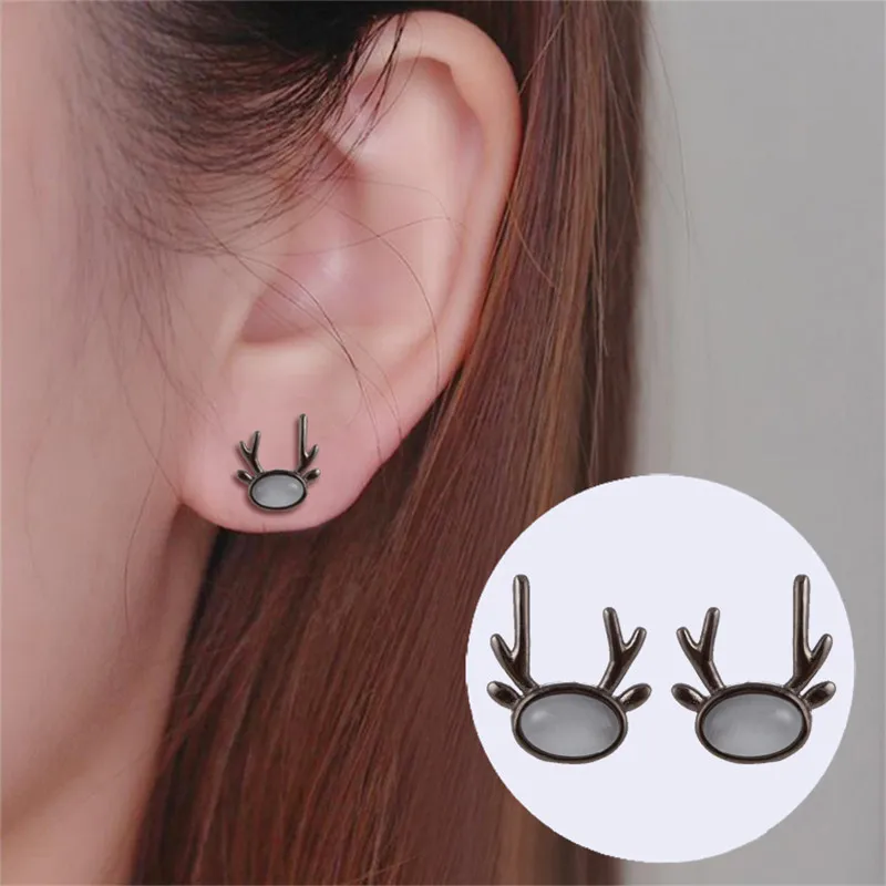 yiustar Elegant Women Retro Earring Punk Reindeer Deer Horn Antler Ear Studs Earrings Vintage Animal Christmas Jewelry | Украшения и
