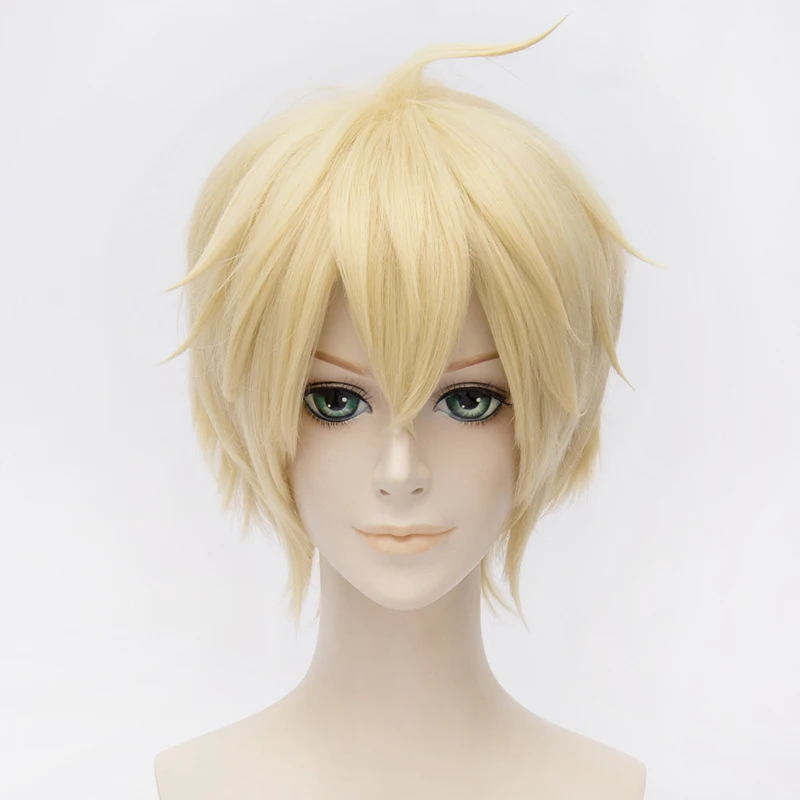 

Seraph of the End Mikaela Hyakuya Cosplay Wig 12" Blonde Short Shaggy Layered Fluffy Heat Resistant Synthetic Hair Wigs +Wig Cap