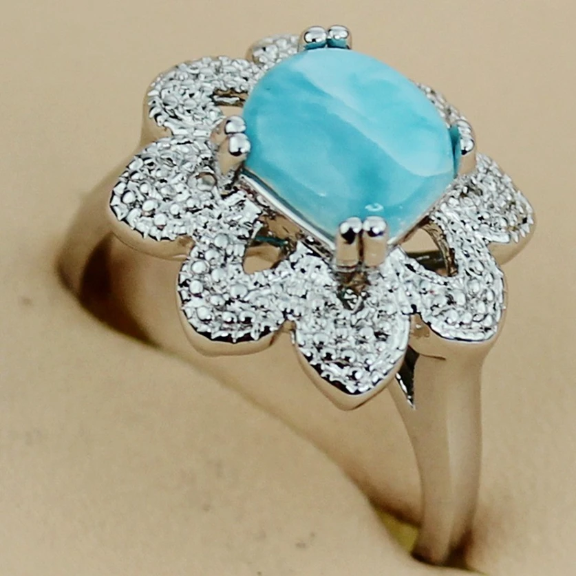 Fleure Esme Larimar Vintage Engagement Wedding rings jewelery for women accessories dropshipping Rhodium Plated R3532 size 6 7 8 | Украшения