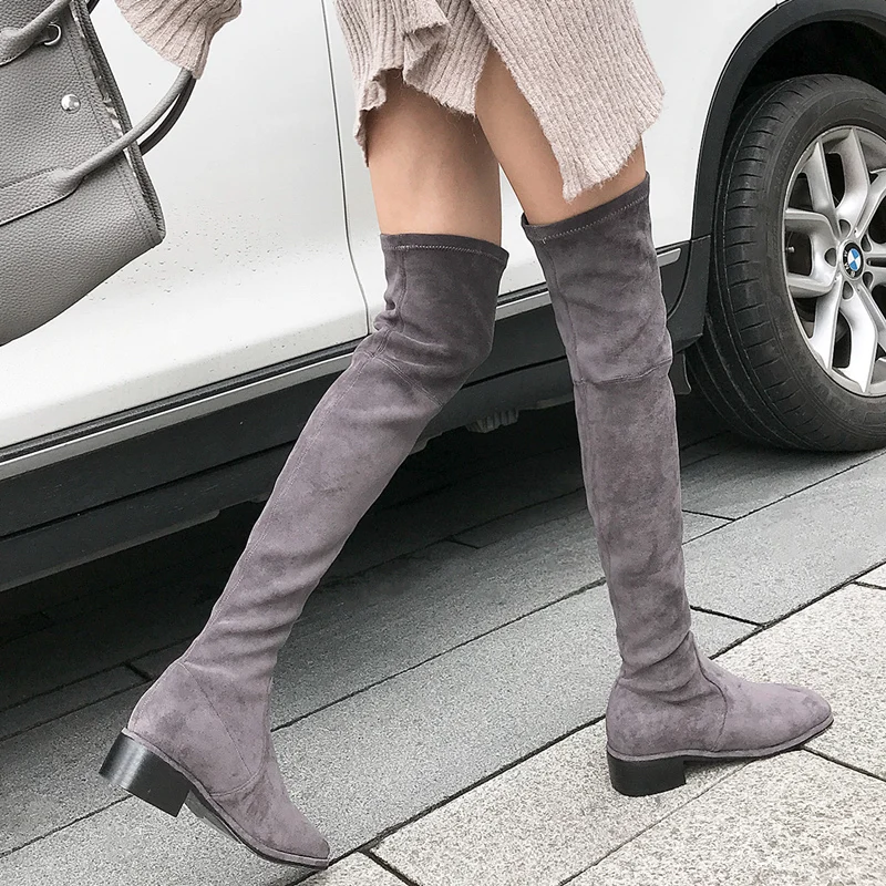 Women's genuine suede leather slip-on flats over the knee boots brand designer stretch black slim winter long boots shoes sale
Women's genuine suede leather slip-on flats over the knee boots brand designer stretch black slim winter long boots shoes sale