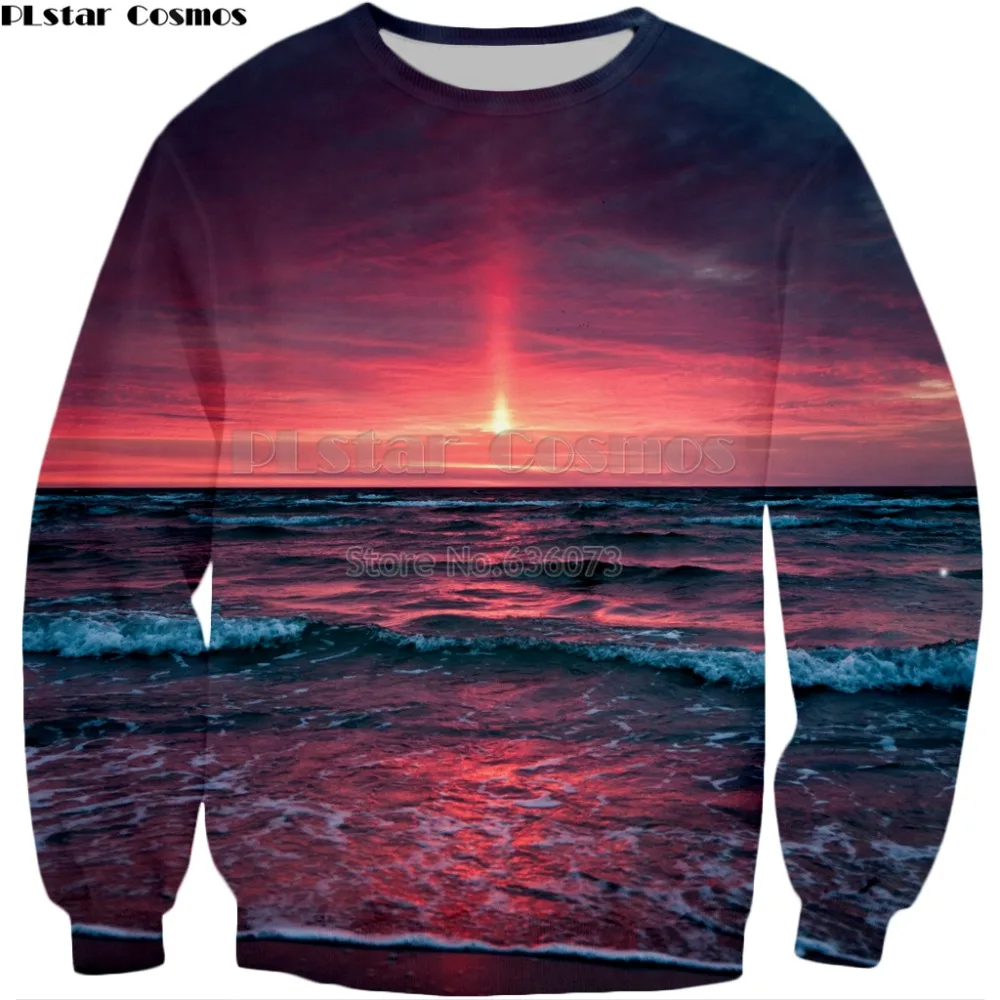 

PLstar Cosmos 2018 Spring and autumn New Fashion 3D sweatshirt Nature pinkish sunset Print Mens Womens Long sleeve Pullovers