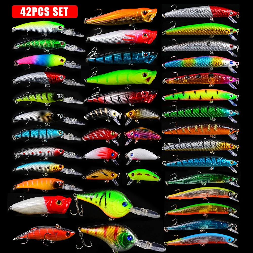 VIB 42pcs/Lot Fishing Lures Set Mixed 42 Models Minnows Bait Artificial Make Bass Crankbaits Wobblers Tackle Popper | Спорт и