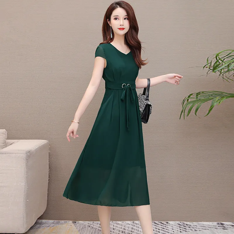 Women's Chiffon Dress Summer 2020 New Fashion Office Ladies Sashes V-neck Short-sleeve Loose Dresses Long Dress Female
Women's Chiffon Dress Summer 2020 New Fashion Office Ladies Sashes V-neck Short-sleeve Loose Dresses Long Dress Female