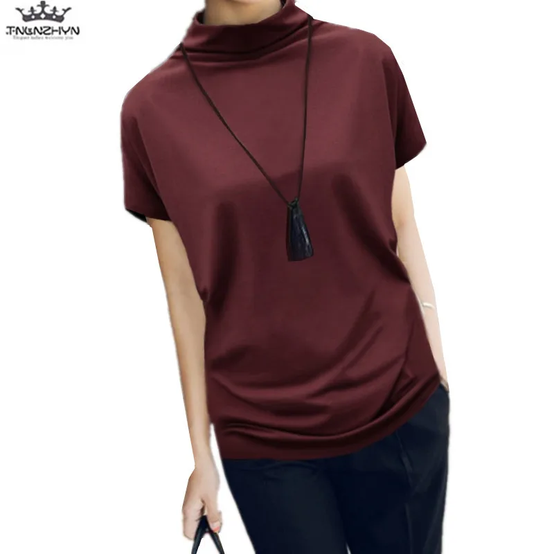 2019 New Fashion Women T-shirt Spring Summer Large Size Basic Turtleneck Short Sleeved Solid Tops Loose Casual Female Tops A151
2019 New Fashion Women T-shirt Spring Summer Large Size Basic Turtleneck Short Sleeved Solid Tops Loose Casual Female Tops A151