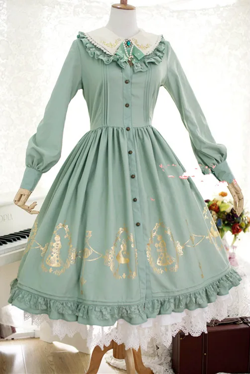 Strawberry Witch Custom Tailored Alice Sweet Lolita OP Gold Glided Long Sleeve Shirt Dress
Strawberry Witch Custom Tailored Alice Sweet Lolita OP Gold Glided Long Sleeve Shirt Dress