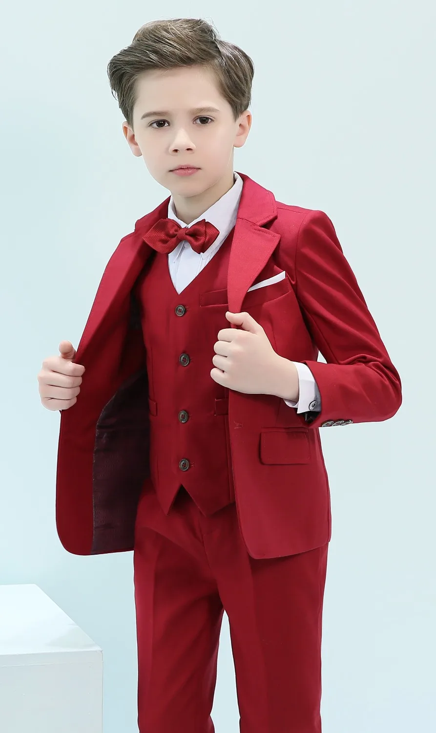 Костюмы для мальчиков 5 шт. 3 цвета Slim Fit подносителя колец костюм деловой