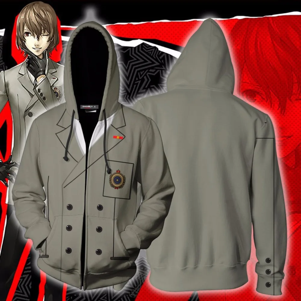 Persona 5 Goro Akechi Косплей толстовки куртка длинный рукав толстовка на молнии свитер |