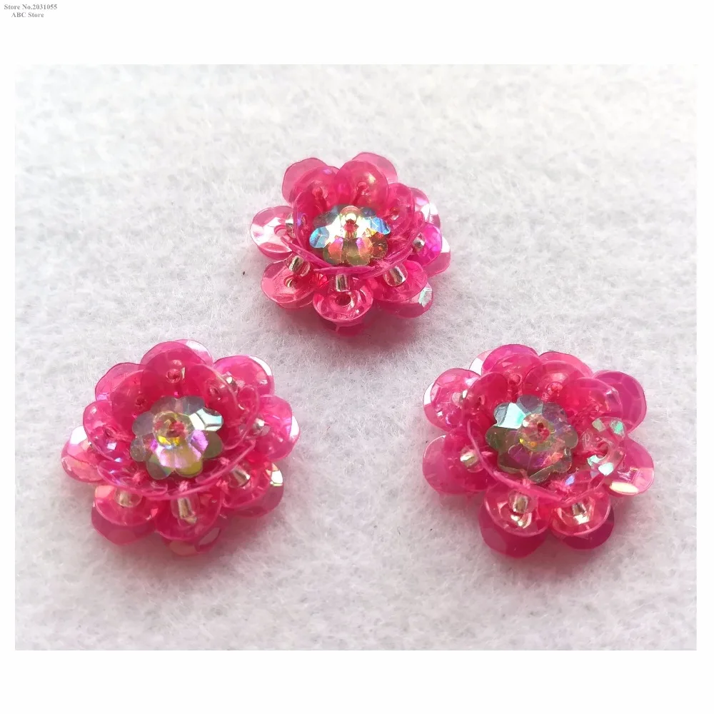 New 3D Sparkling Padded Sequined Beaded Flower Appliques Sewing Patches Dance Dress Wedding Decoration x 15pcs/lot Pink TBNC123K | Дом и сад
