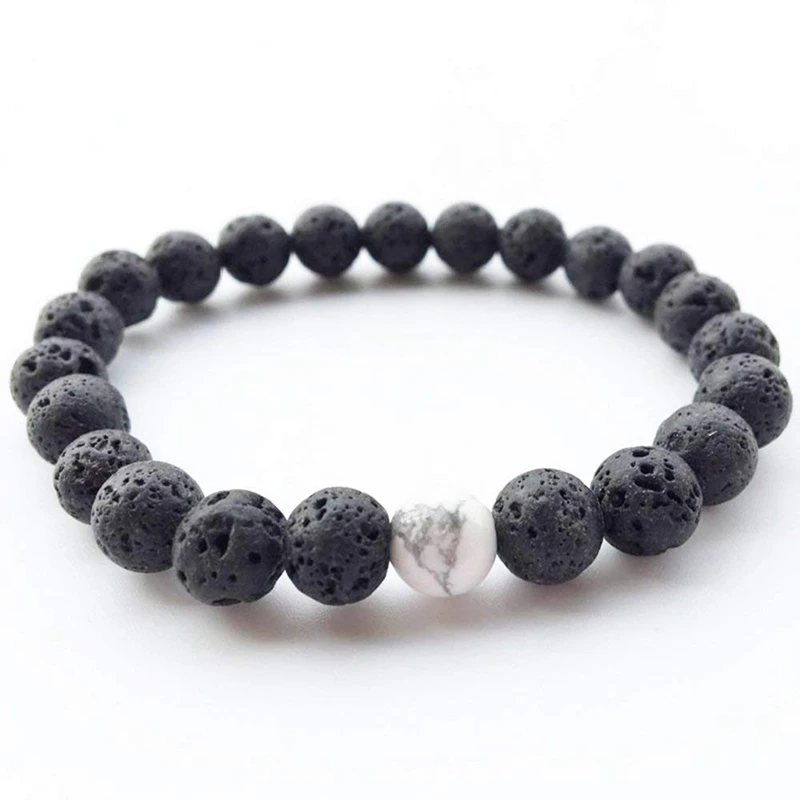 Пара его & ее браслет черный матовый Агат Белый Howlite 8 мм бусины Корона дружеские