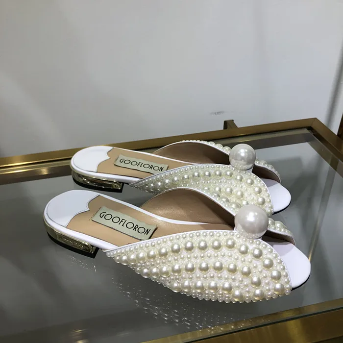 Фото Женские тапочки с жемчугом обувь для женщин 2019|Тапочки| - купить