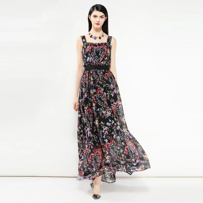 Sleeveless Elegant Holiday Flowers print Spaghetti Strap Floor-Length Long Dress Fashion Designer 2018 Summer Dress Women
Sleeveless Elegant Holiday Flowers print Spaghetti Strap Floor-Length Long Dress Fashion Designer 2018 Summer Dress Women