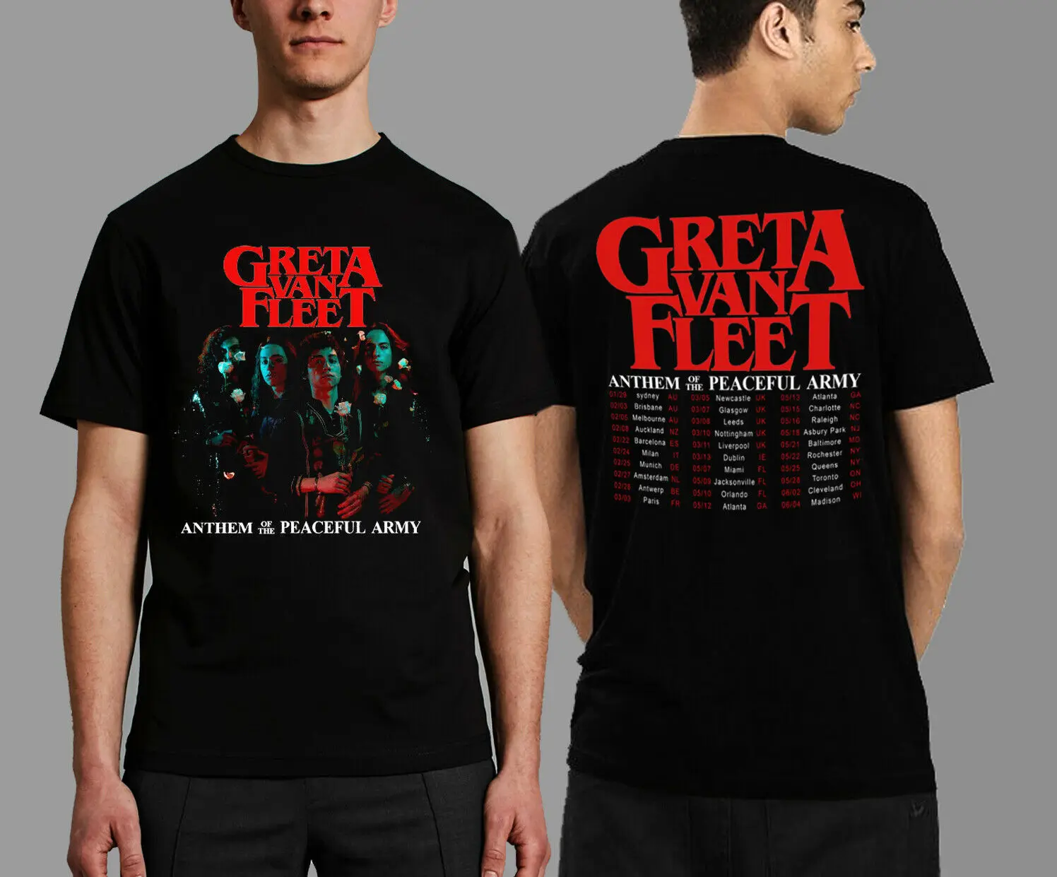 Черная футболка Greta van Fleet March of Peaceful Army tour concert летняя хлопковая Футболка с принтом