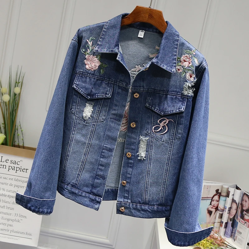 Women Holes Vintage blue Women Denim Jacket Casual Floral Embroidery Streetwear Coat Vintage Button Pockets Commuter Coat
Women Holes Vintage blue Women Denim Jacket Casual Floral Embroidery Streetwear Coat Vintage Button Pockets Commuter Coat
