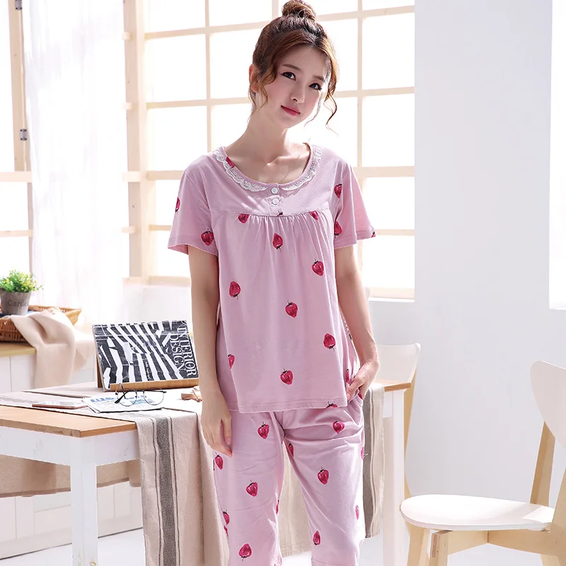 Strawberry Print Pink Casual Tracksuit Princess Lace Style Women Nightgown Pajama Set Summer Clothes For Female Cotton Sleepwear
Strawberry Print Pink Casual Tracksuit Princess Lace Style Women Nightgown Pajama Set Summer Clothes For Female Cotton Sleepwear