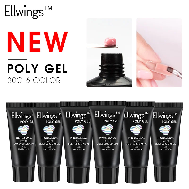 Полигель Ellwings 6 цветов в комплекте 30 г кисть для наращивания ногтей инструмент