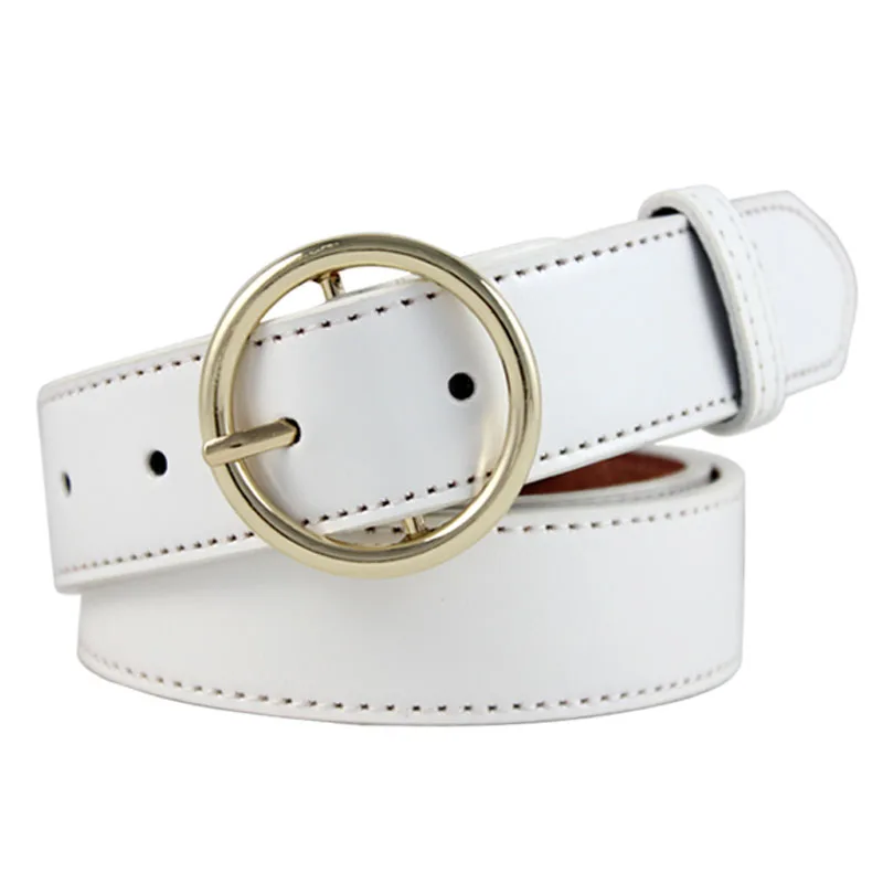 

Panic Buying Newest Women Leather Belt Female Round Buckle Hot Leisure Jeans Wild Metal Buckle White Women Ladies Strap Belt