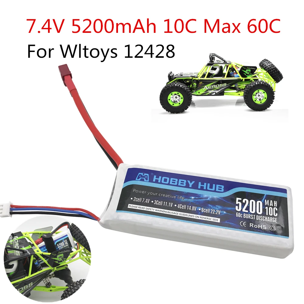 1 шт. Hobby Hub RC 2S Lipo Battery 7 4 V 5200mAh 10C Max 60C для Wltoys 12428 12423 upgrade parts Boat Car|Детали и аксессуары|