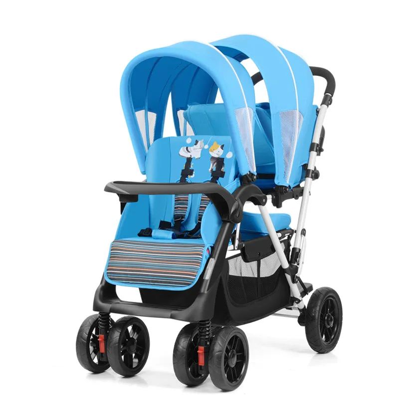 

2019 Babyfond Twin Baby Strollers Can Sit High Landscape Umbrella Folding Four Wheel Double Stroller High Quality Trolley