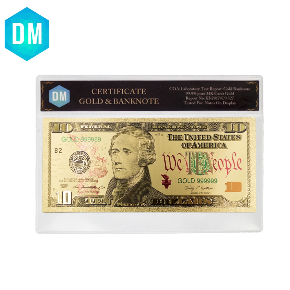 Holiday Gifts 10 Dollar 24k Gold Banknote 999.9 Gold Foil Color Note Money Creative US Paper Money with COA Frame
Holiday Gifts 10 Dollar 24k Gold Banknote 999.9 Gold Foil Color Note Money Creative US Paper Money with COA Frame